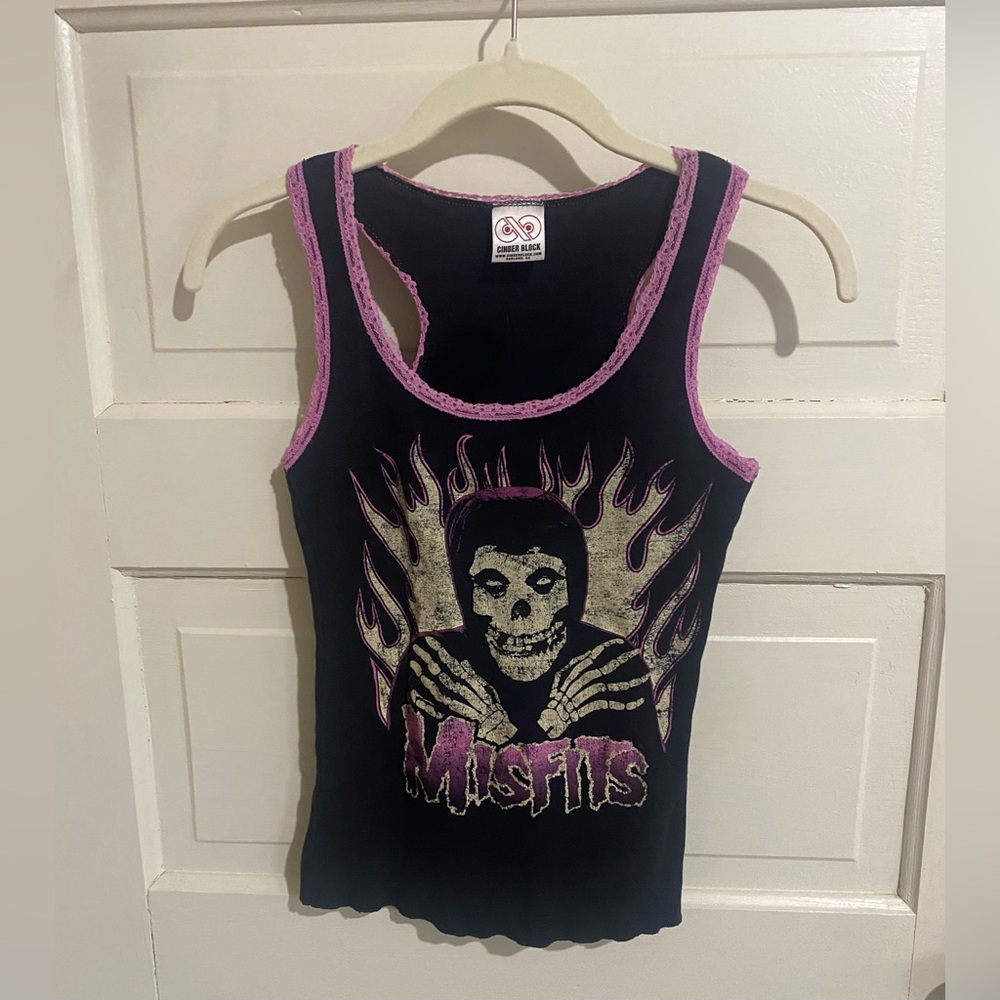 Misfits Vintage Logo Tank with Pink Lace Detail- Size M